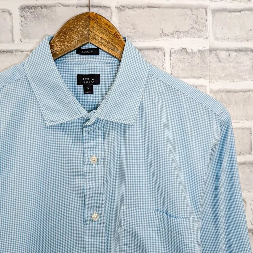 J.Crew Ludlow Men's Button up Shirt in Light blue mini check size Large